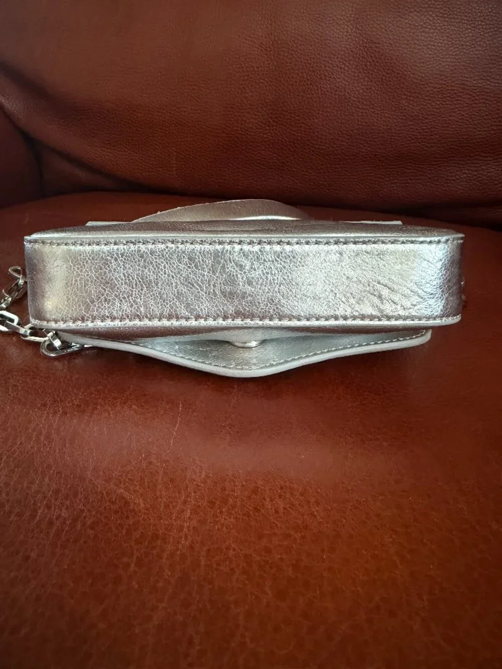 TORY BURCH MINI ROBINSON METALIC SILVER CHAIN CROSSBODY BAG